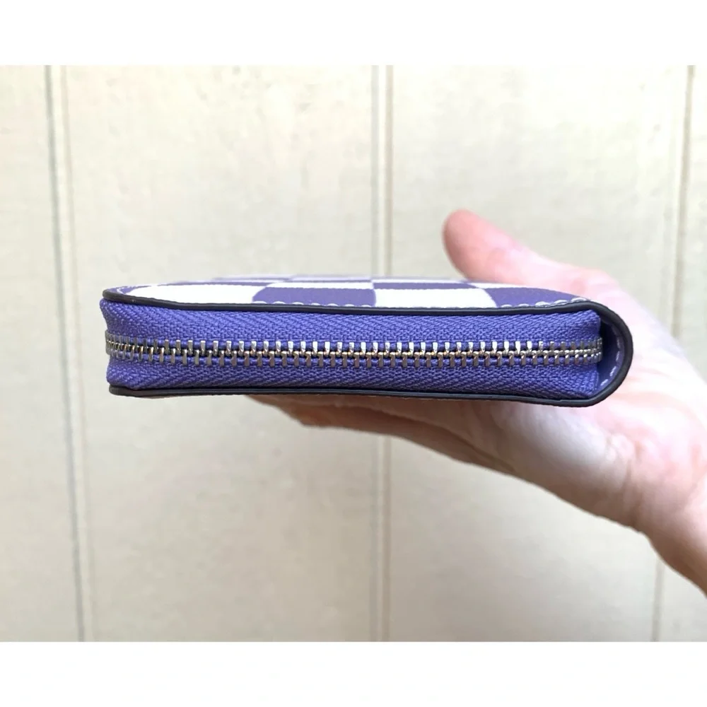NWT Coach Medium Zip Checkerboard Wallet in Light Violet Chalk